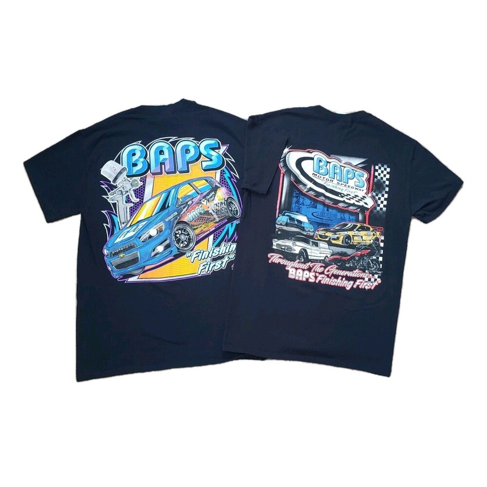 Lot If 2 BAPS Finishing First Sz Medium Mens Black Double Side T-Shirts Speedway